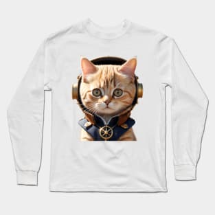 Funny Vintage Steampunk Cat Pilot Long Sleeve T-Shirt